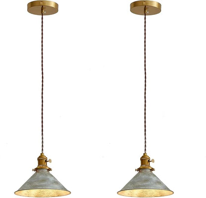 Rustic Pendant Light 2 Pack with Vintage Silver Metal Lampshade, Kitchen Island Pendant Light 6.5Ft Adjustable Hanging Lamp for Kitchen Island Dining Room Hallway