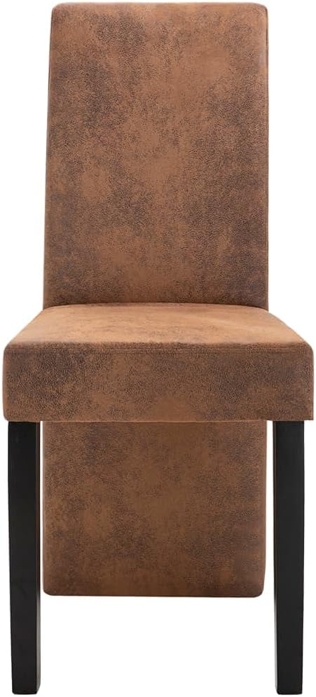 Dining Chairs 4 Pcs Brown Faux Suede Leather Modern Farmhouse Kitchen Chairs with Wooden Legs, Comfortable Accent Furniture for Dining Room Living Room Bedroom