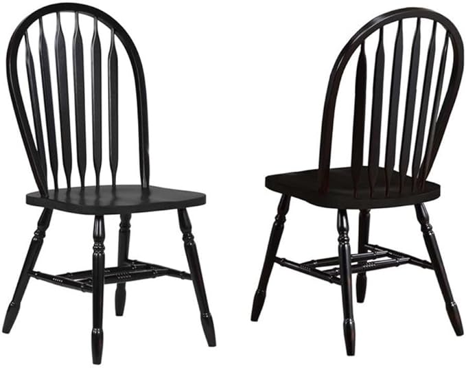 Pemberly Row Dining Side Chairs, 38" H Solid Rubberwood, Black and Cherry Finish, Set of 2, Vintage American Style, Comfortable Farmhouse Kitchen or Dining Room Seating, No Assembly Required