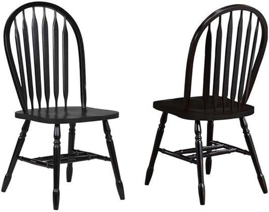 Pemberly Row Dining Side Chairs, 38" H Solid Rubberwood, Black and Cherry Finish, Set of 2, Vintage American Style, Comfortable Farmhouse Kitchen or Dining Room Seating, No Assembly Required