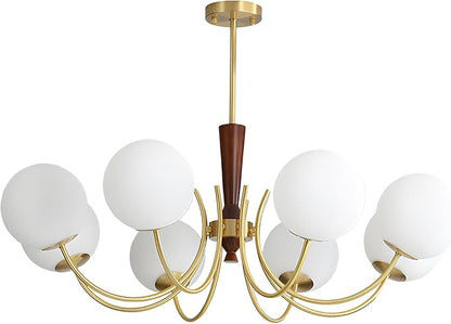 KCO Lighting 8 Light Brass Gold Chandelier White Milk Glass Pendant Light Mid Century Modern Dining Room Chandelier Vintage Chandeliers for Bedroom