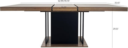 63" - 79" Extendable Dining Room Table, Expandable Kitchen Table for 6 to 10 People, Modern Wood Conference Table, Large Farmhouse Dining Table(Brown & Black)