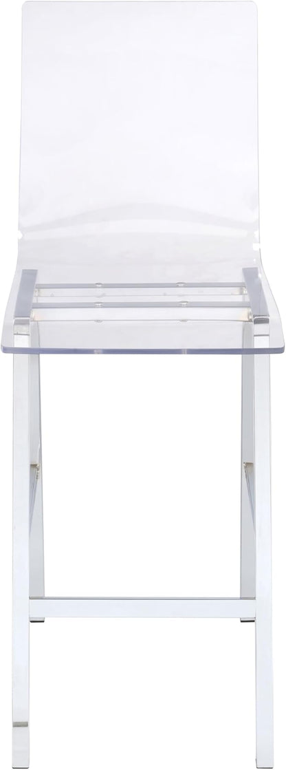 Set of 2 Modern Clear Acrylic & Chrome Counter Height Chairs for Kitchen Island or Dining