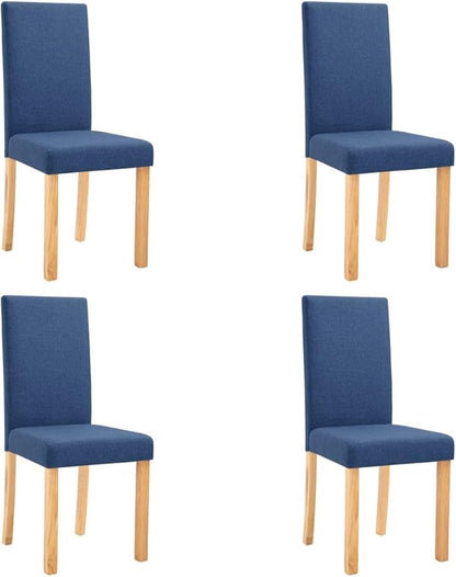 4-Piece Blue Fabric Dining Chairs Set with Rubber Wood Frame - Modern Farmhouse Kitchen Chairs for Dining Room, Living Room, Vanity - Soft Upholstery, Sturdy & Comfortable Seating