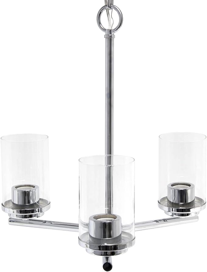 Elegant Designs PT1018-CHR 15" Traditional Vintage Modern Industrial 3-Light Metal and Clear Glass Kitchen Island Foyer Hallway Living Room Den Dining Room Hanging Pendant Chandelier, Chrome