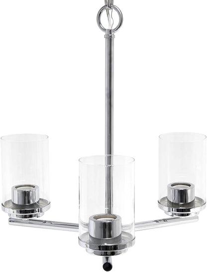Elegant Designs PT1018-CHR 15" Traditional Vintage Modern Industrial 3-Light Metal and Clear Glass Kitchen Island Foyer Hallway Living Room Den Dining Room Hanging Pendant Chandelier, Chrome