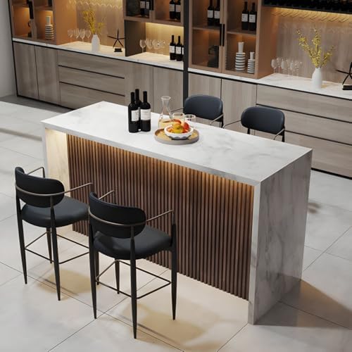 Stone Top Pub Table - Counter Height Wooden Base for Kitchen Island, Living Room, Narrow Bar Dining, Modern Design, Stylish Home Furniture, Space-Saving Solution