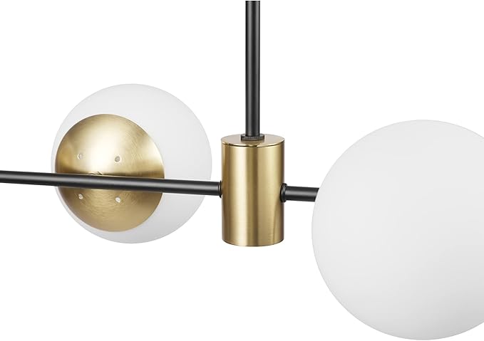 GLOBE Electric 67000064 4-Light Convertible Flush Mount Chandelier, Matte Black, Brass Accents, Opal Glass, Light Fixtures Ceiling Mount, Ceiling Light for Bedroom, Lighting for Hallway
