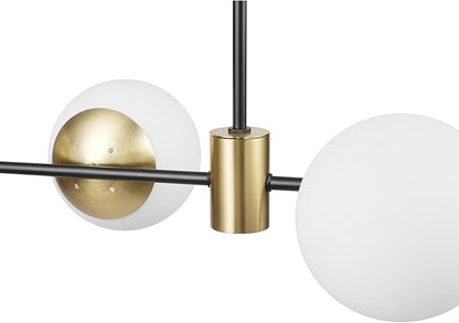 GLOBE Electric 67000064 4-Light Convertible Flush Mount Chandelier, Matte Black, Brass Accents, Opal Glass, Light Fixtures Ceiling Mount, Ceiling Light for Bedroom, Lighting for Hallway