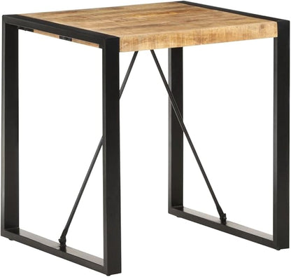 Solid Mango Wood Square Dining Table Industrial Modern Design Natural Brown with Black Powder-Coated Steel Legs 27.6x27.6x29.5 in Compact Size for Small Kitchen Dining Room Furniture