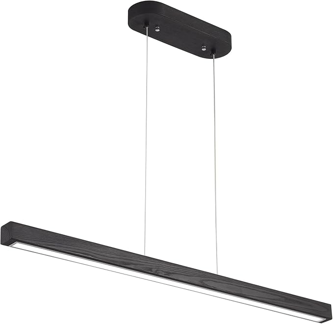 YISDESIGN 59'' Led Pendant Light 40w Dimmable with Remote Wood Linear Pendant Lighting Led Modern Chandelier Island Light with Black Finish for Living Room Dining Room Billiard & Pool Lights Black