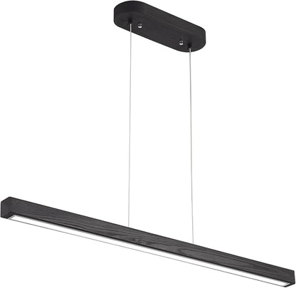 YISDESIGN 59'' Led Pendant Light 40w Dimmable with Remote Wood Linear Pendant Lighting Led Modern Chandelier Island Light with Black Finish for Living Room Dining Room Billiard & Pool Lights Black