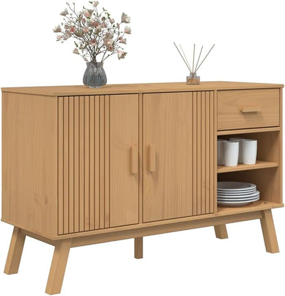 Rectangular Solid Pine Wood Sideboard, Brown Finish, 16.9x44.9x28.9 in, Buffet Cabinet with Storage, Living Room Furniture Kitchen Furnitur