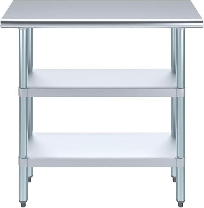 Stainless Steel Work Table with 2 Shelves | Kitchen Island Food Prep | Laundry Garage Utility Bench | NSF Certified (36" Long x 14" Deep)