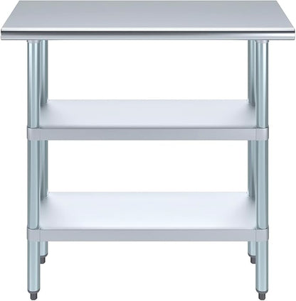 Stainless Steel Work Table with 2 Shelves | Kitchen Island Food Prep | Laundry Garage Utility Bench | NSF Certified (36" Long x 14" Deep)
