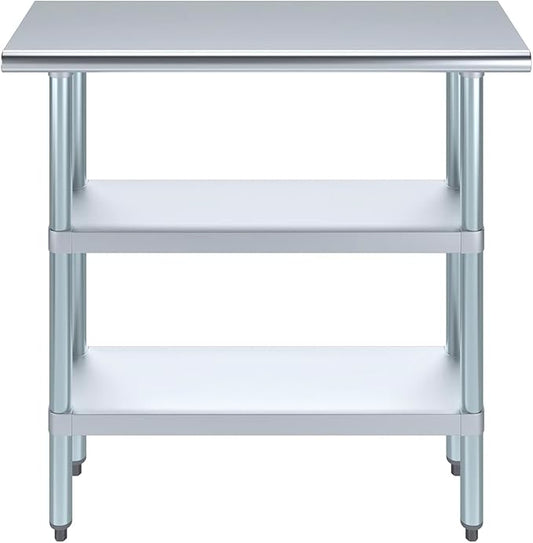 Stainless Steel Work Table with 2 Shelves | Kitchen Island Food Prep | Laundry Garage Utility Bench | NSF Certified (36" Long x 14" Deep)