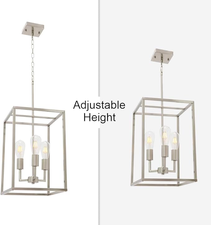 VINLUZ 3 Light Classic Indoor Chandelier Brushed Nickel Finish Foyer Lantern Pendant Lighting for Hallway Kitchen Dining Room