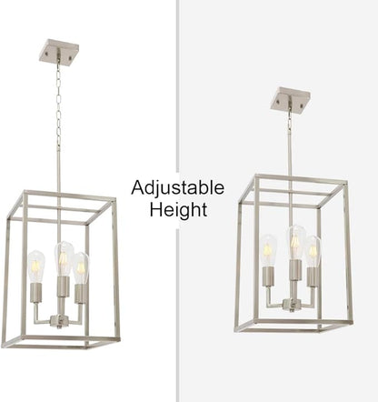 VINLUZ 3 Light Classic Indoor Chandelier Brushed Nickel Finish Foyer Lantern Pendant Lighting for Hallway Kitchen Dining Room