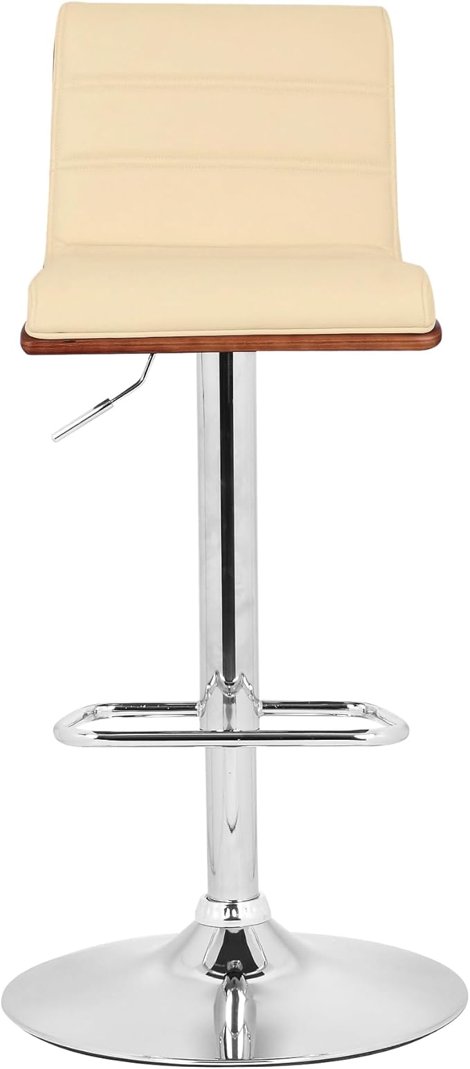 Armen Living Aubrey Barstool in Cream Faux Leather, Walnut Wood and Chrome Finish