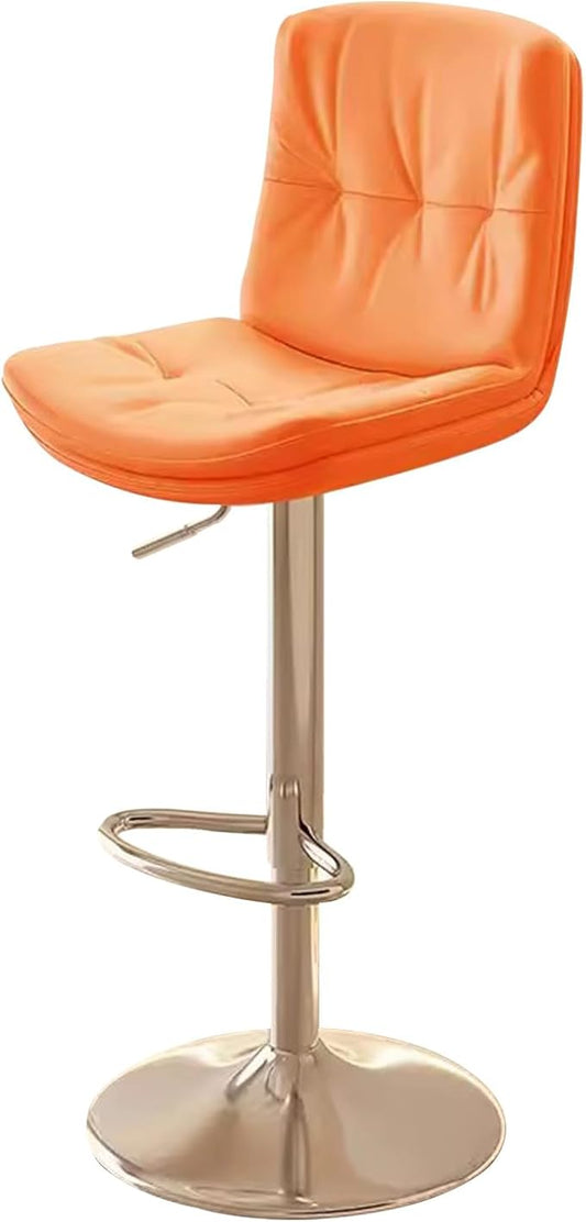 Counter Height s with Back, Faux Leather Adjustable Chairs for Kitchen Island,Orange-Silver Leg