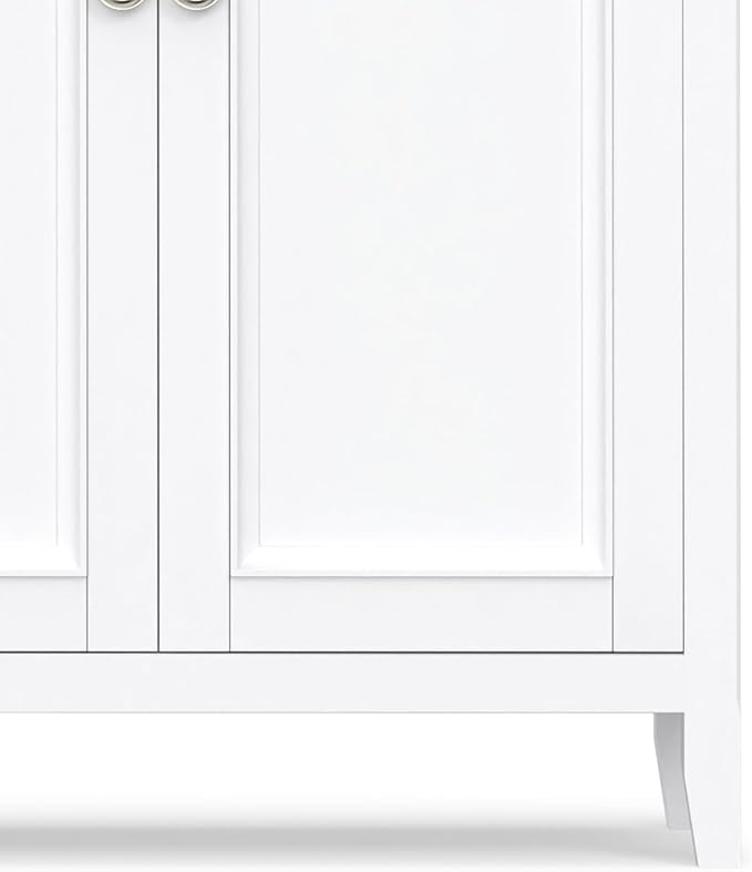 SIMPLIHOME Amherst Storage Cabinet - 66 inch Wide Solid Wood 4-Shelf Sideboard Cabinet in White, Transitional Buffet for Living Room or Dining Room with 4 Doors and Adjustable Shelves