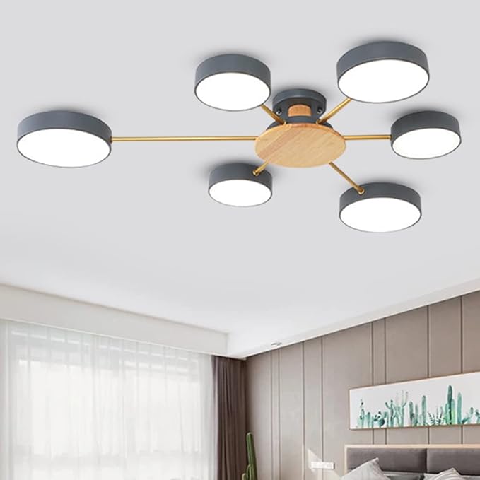 LED Ceiling Lighting 41 Inch 6-Lights Modern Ceiling Lights Flush Mount Recessed Lighting Ceiling Light 48W Adjustable Living Room Bedroom Kitchen, 3000K-6000K Temperature Available Grey
