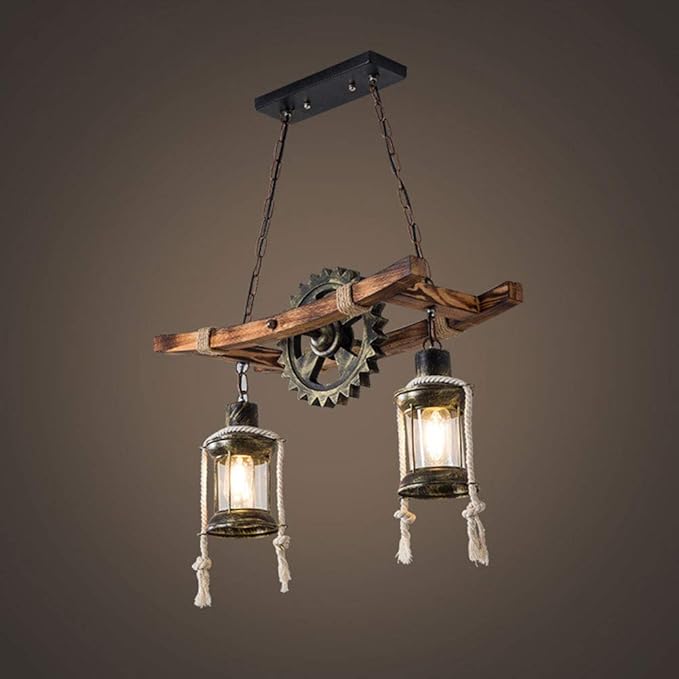 Eapmic 2-Head Retro Industrial Chandelier Gear Shape Farmhouse Pendant Light,Unique Creative Personality Vintage Ceiling Island Light (Style 1)