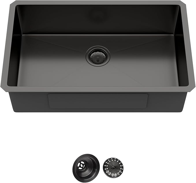 30 Inch Black Undermount Kitchen Sink - Oumuch 30x18 Undermount Stainless Steel Sink T304 18 Gauge kitchen Sinks Single Bowl Handmade Basin Under the Counter, 9" Deep