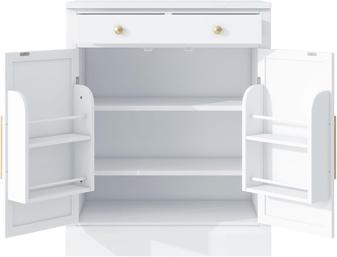 Modern Freestanding Kitchen Pantry Buffet Food Storage and Coffee Station Cabinet with Drawer 2 Adjustable Shelves and 2 Door Shelves Practical(White)