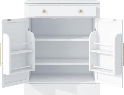 Modern Freestanding Kitchen Pantry Buffet Food Storage and Coffee Station Cabinet with Drawer 2 Adjustable Shelves and 2 Door Shelves Practical(White)