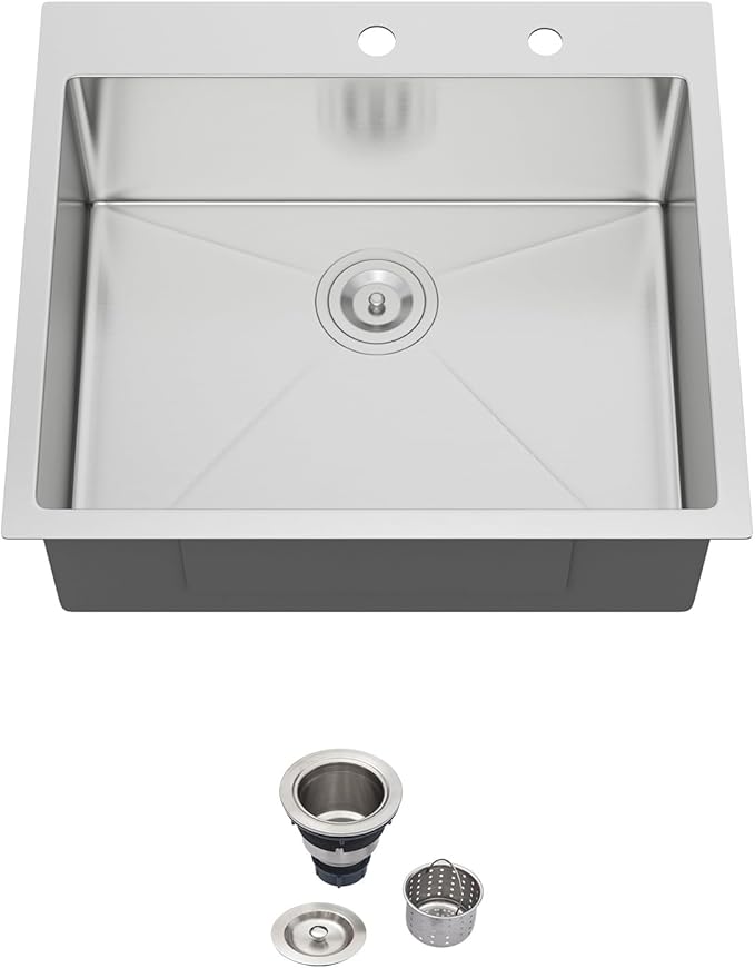 25 Drop In Kitchen Sink - Beslend 25x22 Inch Kitchen Sink Drop In Stainless Steel Sinks Topmount 16 Gauge 9" Deep Single Bowl Above Counter Sinks Dish Basin, Sink Only