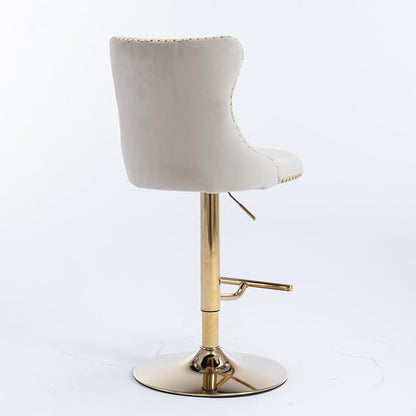 Furniture,Golden Swivel Velvet Adjusatble Seat Height from 25 33 Inch,Modern Upholstered Bar Stools with Backs Comfortable Tufted for Home Pub and Kitchen Island,Beige,Set of 2
