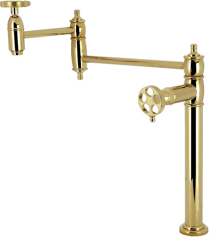 Kingston Brass KS3702RKZ Wendell Two-Handle 1-Hole Deck Mount Pot Filler Faucet with Knurled Handle in Polished Bronze