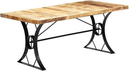 70.9 x 35.4 in Brown Rectangular Dining Table Solid Mango Wood with Steel Legs Modern Industrial Kitchen Room Furniture for 6 People