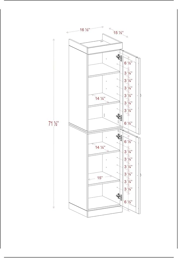 Palace Imports Solid Wood Pantry Cabinet - Tall Narrow Storage Cabinet with Raised Panel Doors - 16.5" W x 71.5" H - White, Kitchen Cupboard, Adjustable Shelves, 100% Eco-Friendly Wood, Modular