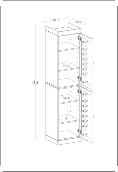 Palace Imports Solid Wood Pantry Cabinet - Tall Narrow Storage Cabinet with Raised Panel Doors - 16.5" W x 71.5" H - White, Kitchen Cupboard, Adjustable Shelves, 100% Eco-Friendly Wood, Modular