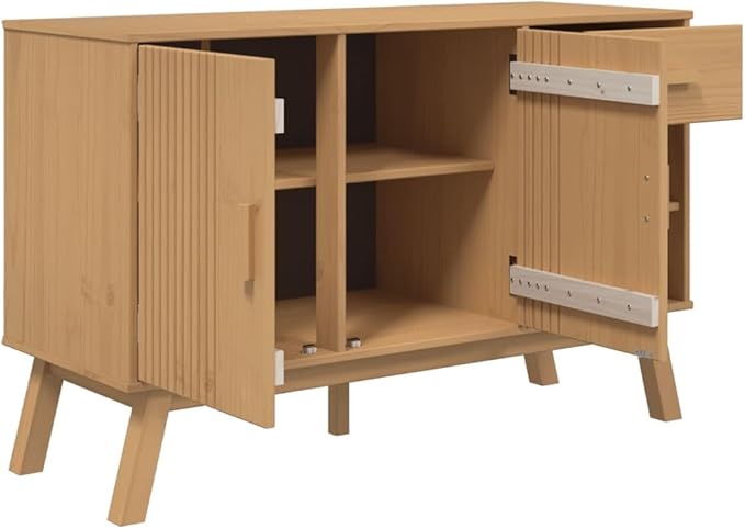 Rectangular Solid Pine Wood Sideboard, Brown Finish, 16.9x44.9x28.9 in, Buffet Cabinet with Storage, Living Room Furniture Kitchen Furnitur