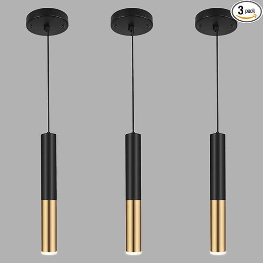 Modern Black and Gold Pendant Light Fixture for Kitchen Island, 1-Light Pendant Lighting, Lights Cord Adjustable, Matching GU10 lamp Holder,for Living Room Bedroom Dining Room(3Pack)