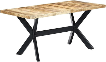 Industrial Dining Table Solid Mango Wood 63x31.5x29.5 in Modern Kitchen Furniture for 6 Seats, Brown Rectangle Dining Room Table for Gatherings