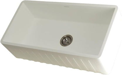 Kingston Brass Gourmetier GKFA361810CD Solid Surface White Stone Apron Front Farmhouse Single Bowl Kitchen Sink, Matte White
