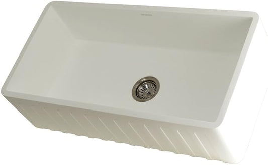 Kingston Brass Gourmetier GKFA361810CD Solid Surface White Stone Apron Front Farmhouse Single Bowl Kitchen Sink, Matte White