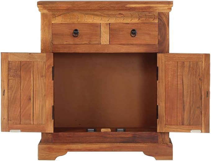 Solid Acacia Wood Sideboard Buffet Cabinet 29.5" H, 2 Door 2 Drawer Natural Brown Pantry Storage for Dining Room Living Room Kitchen