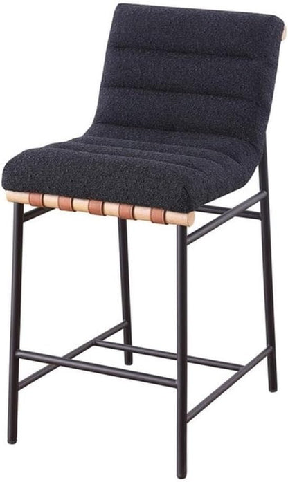 Lilola Home Lahni 18" W Black Boucle Fabric Counter Height Chair – Contemporary Upholstered Bar Stool with Cognac PU Leather Detail and Fully Assembled Design for Kitchen Dining Room
