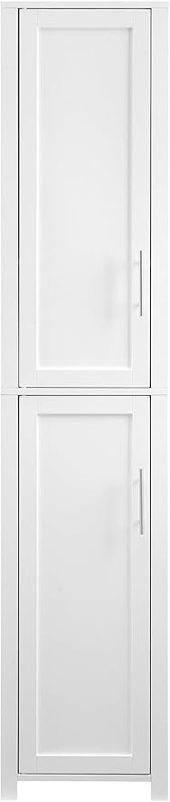 Crosley Furniture Savannah Linen Storage Cabinet, Laundry Room, Bathroom Organizer with Shelves, White