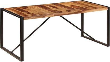 Solid Sheesham Wood Dining Table 70.9"x35.4" Industrial Style Kitchen Table with Steel Legs Brown and Black for Dining Room and Kitchen Furniture