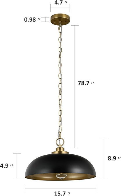 15.7" Pendant Light Fixtures, Farmhouse Pendant Lights Kitchen Island, Black Hanging Ceiling Light for Kitchen Island Dining Room
