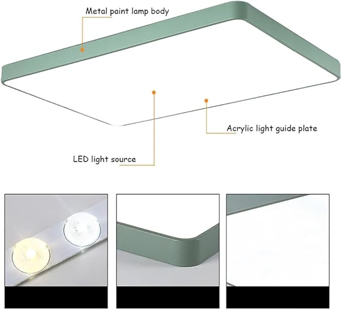 LED Ceiling Light Fixture,24 Inch Modern Square Recessed Ceiling Lights,Dimmable Light,64W Green Close to Ceiling Lighting Flush Mount Living Room Bedroom,3000K-6000K