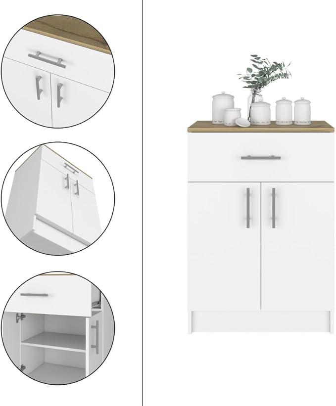 GOWE 2 Piece Kitchen Set, Kitchen Island + Pantry Cabinet, White/Light Oak