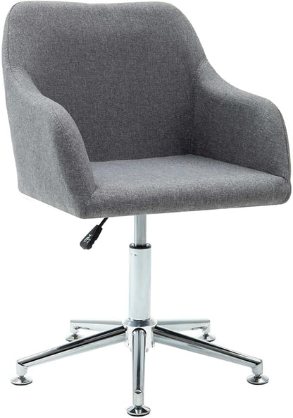 Modern Swivel Dining Chair Light Gray Fabric Upholstered Adjustable Height Kitchen and Living Room Furniture with 360-Degree Rotation and Sturdy Steel Legs