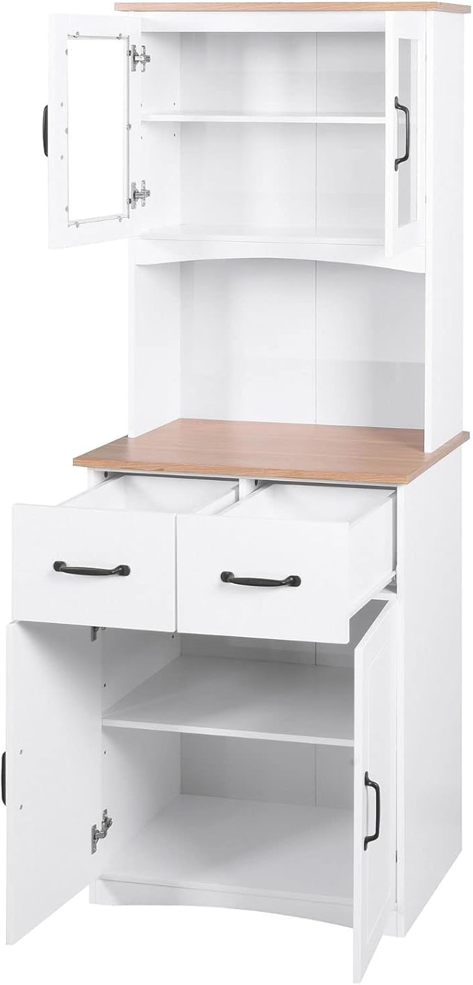 White Cupboard, Freestanding Multifunctional Kitchen Pantry Storage Cabinet with Drawers, Doors and Adjustable Shelf